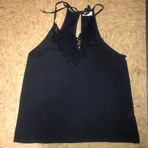 Navy Blue Flower Embroidered Shirt